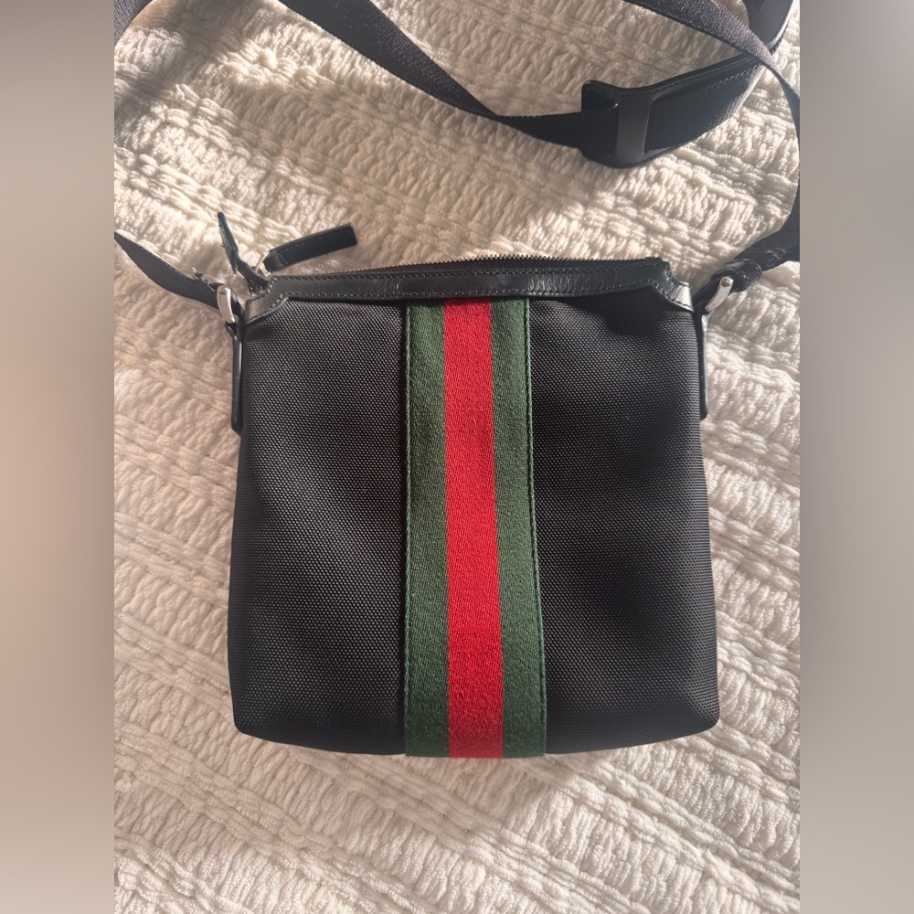 GUC Authentic Gucci Techno Canvas Web Messenger Bag Women Black Crossbody Bags - Picture 4 of 10